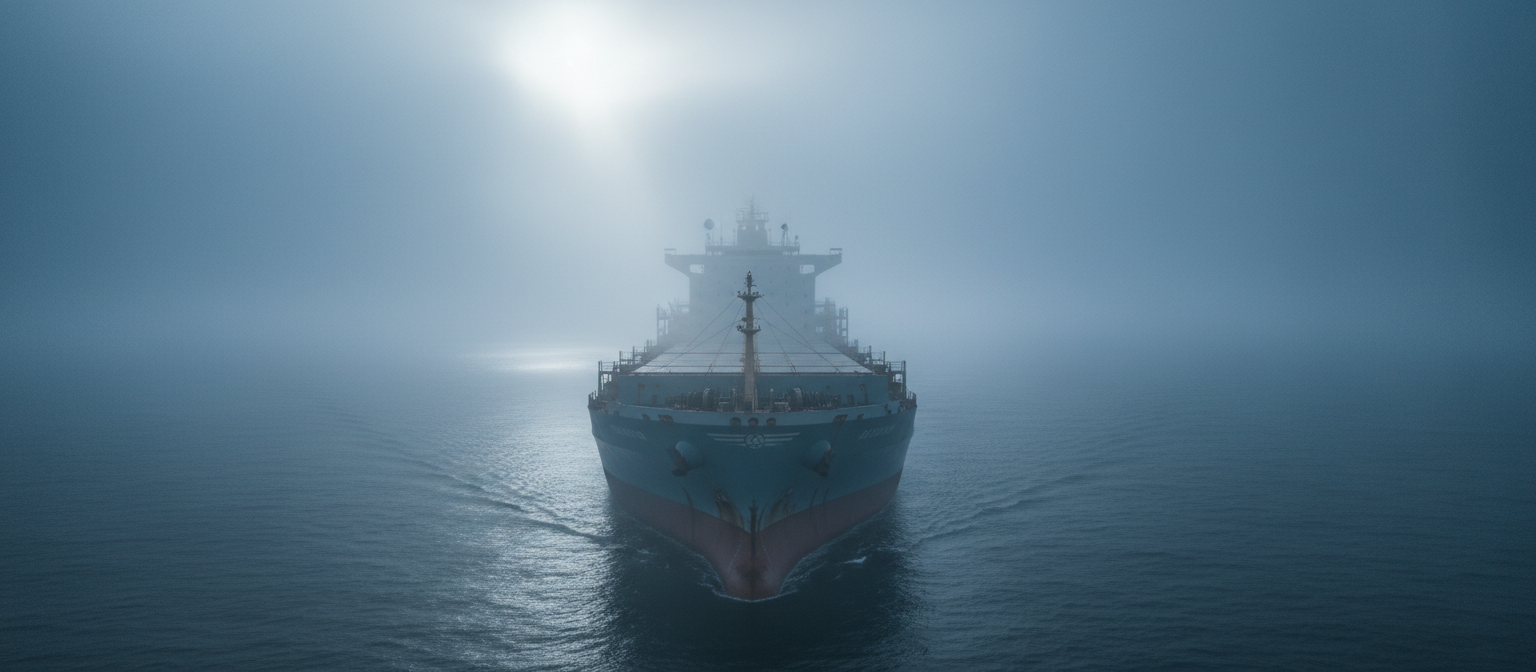 Container vessel navigating the Baltic Sea at dawn